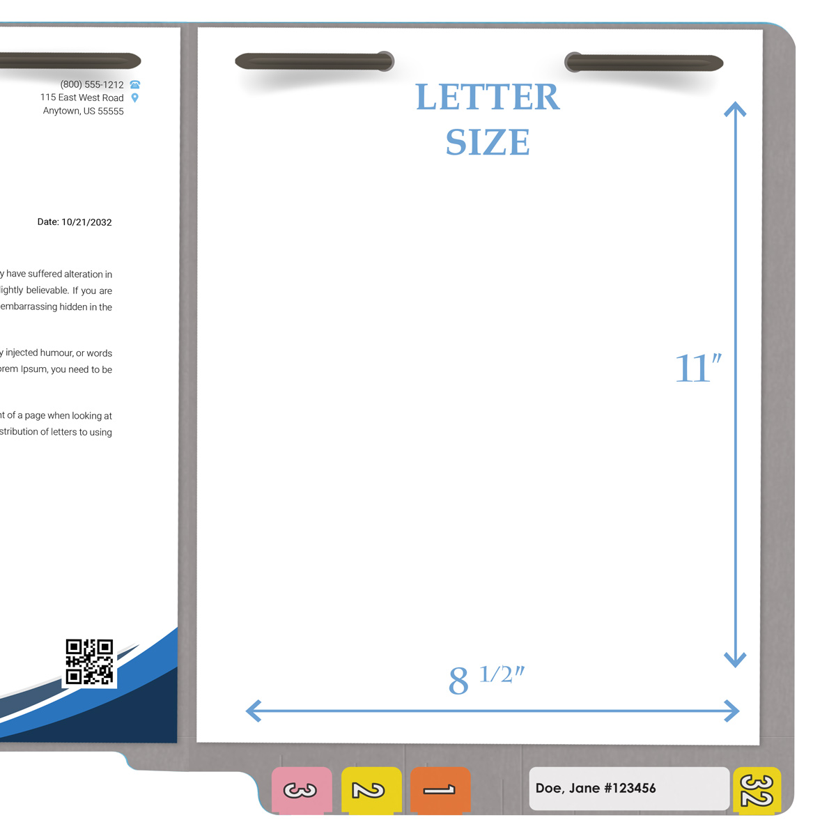 End Tab 14 Pt. Colored Folder with Fasteners - 50/Box - Letter Size - Gray