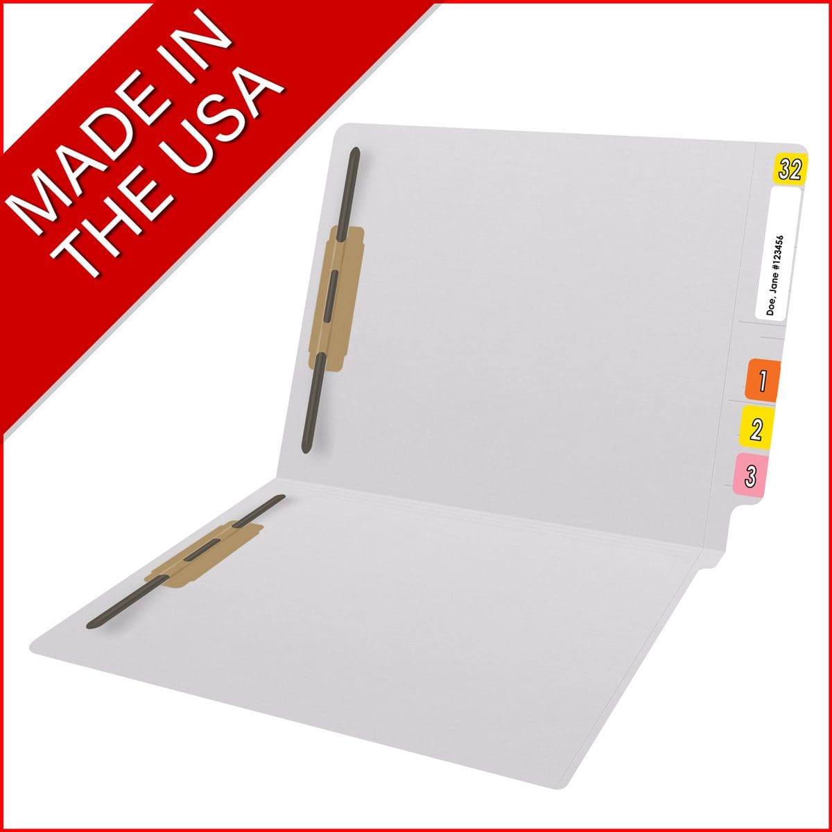 End Tab 11 Pt. Colored Folder with Fasteners - 50/Box - Letter Size - White