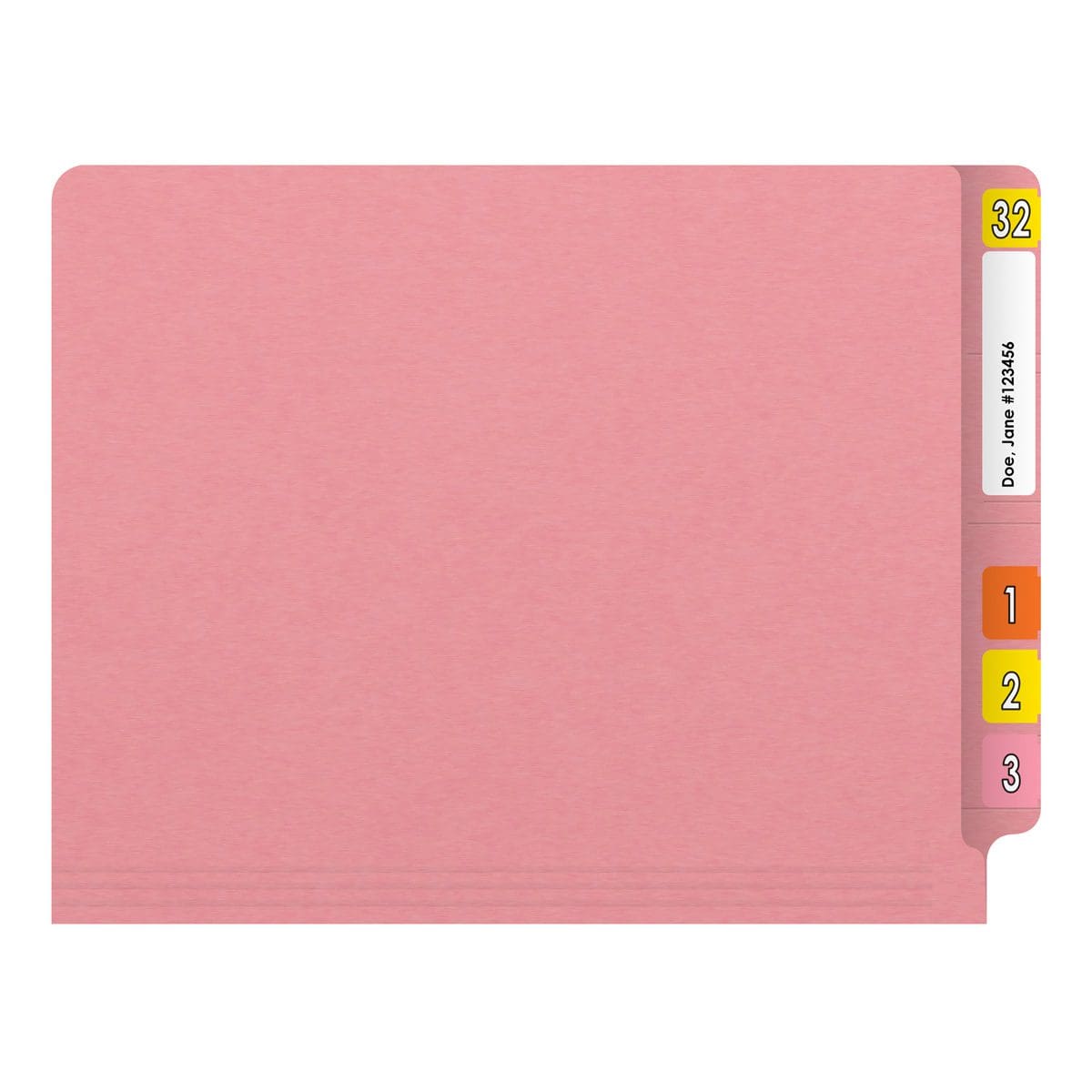Pink End Tab Folder with Fasteners - 11 Pt. - Letter Size - Fasteners in Positions 1 & 3 - Reinforced Tab - 50/Box