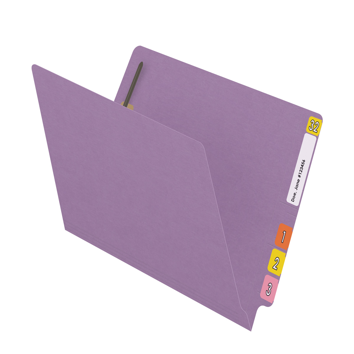 Lavender End Tab Folder with Fasteners - 11 Pt. - Letter Size - Fasteners in Positions 1 & 3 - Reinforced Tab - 50/Box