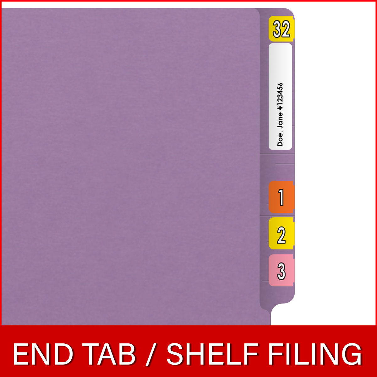 Lavender End Tab Folder with Fasteners - 11 Pt. - Letter Size - Fasteners in Positions 1 & 3 - Reinforced Tab - 50/Box