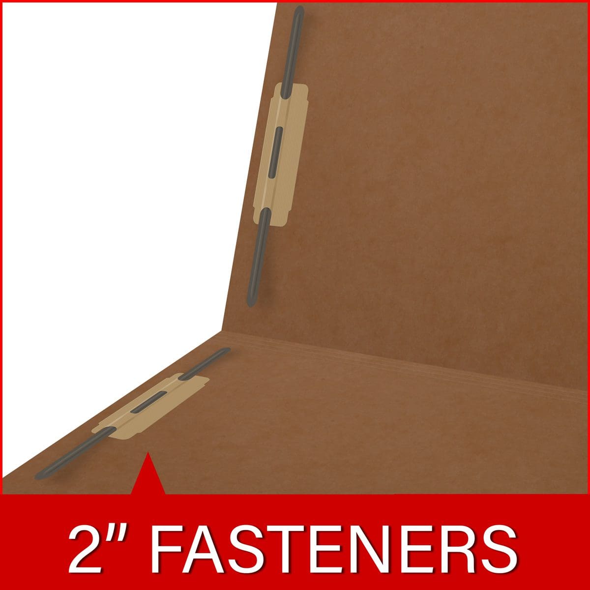 Kraft Colored End Tab Folder with Fasteners - 11 Pt. - Letter Size - Fasteners in Positions 1 & 3 - Reinforced Tab - 50/Box