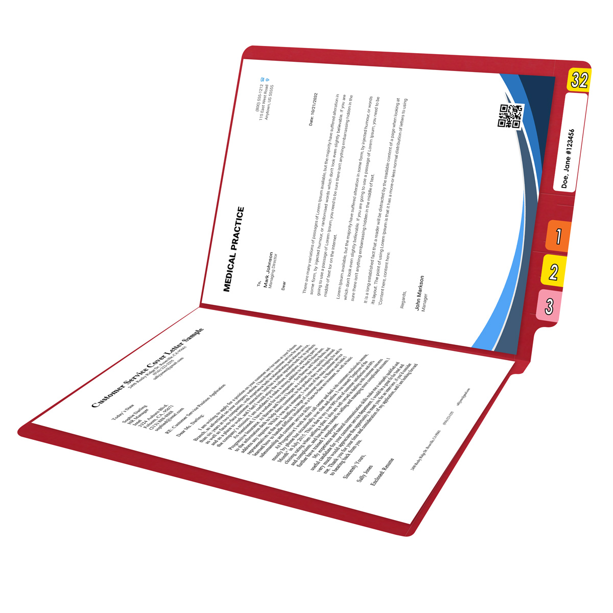 End Tab Colored File Folder - Letter Size - Straight Cut - RED - 100/Box