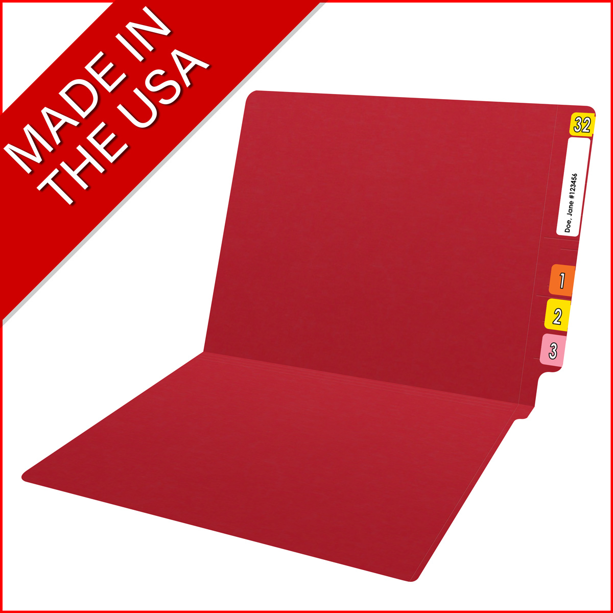 End Tab Colored File Folder - Letter Size - Straight Cut - RED - 100/Box