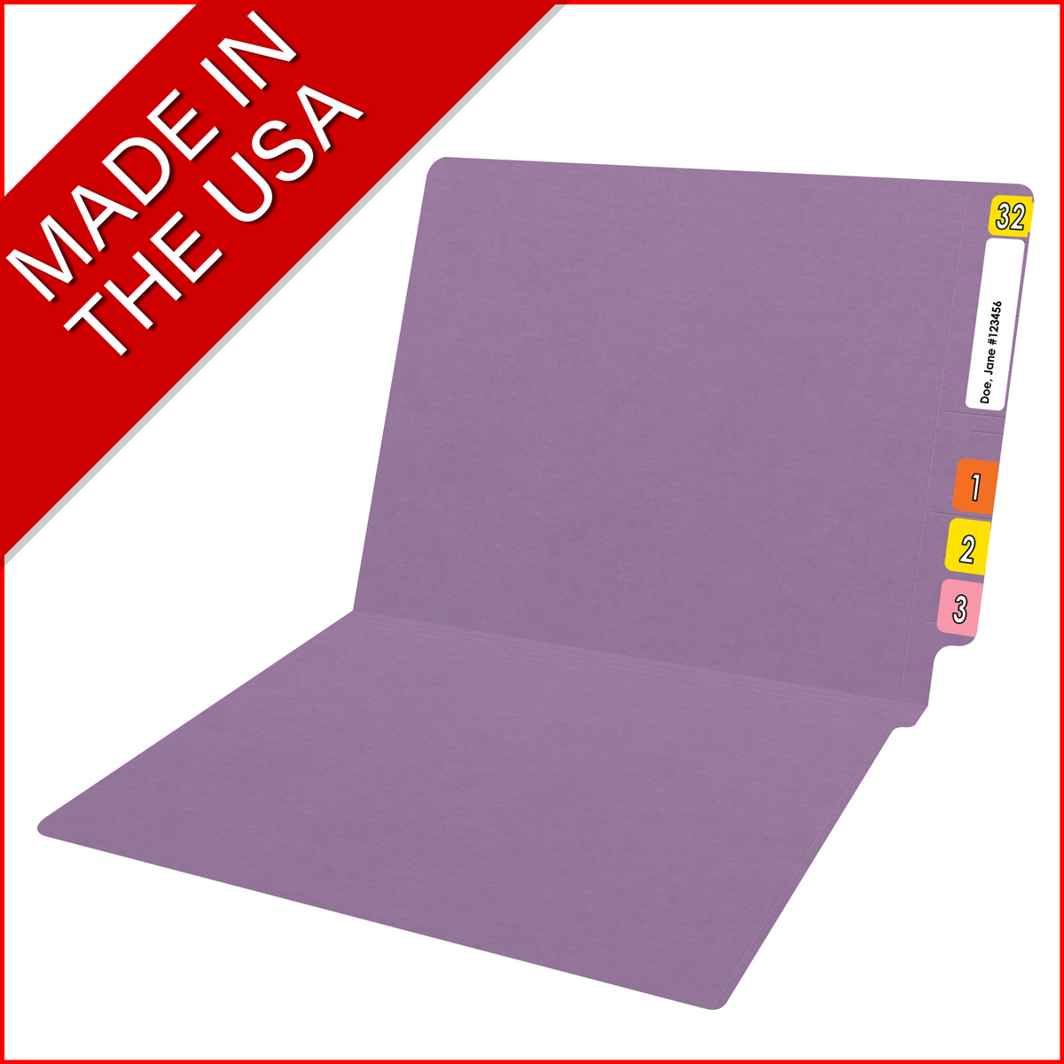 End Tab Colored File Folder - Letter Size - Straight Cut - LAVENDER - 100/Box