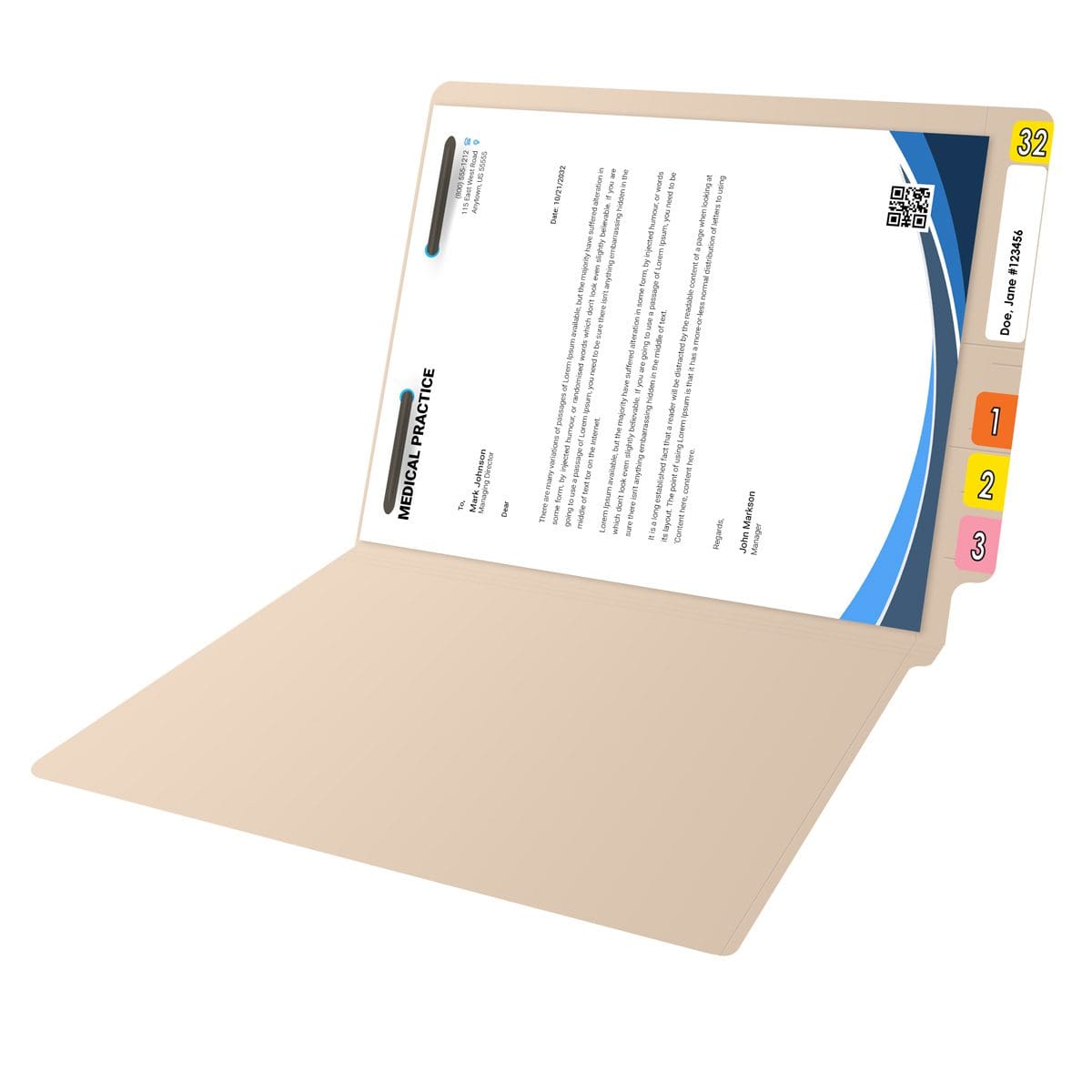 Reinforced Manila File Folders, 2 Ply End Tab 11 pt Manila, Full Cut with Bonded Fastener in Position 1, Letter Size, 50/Box