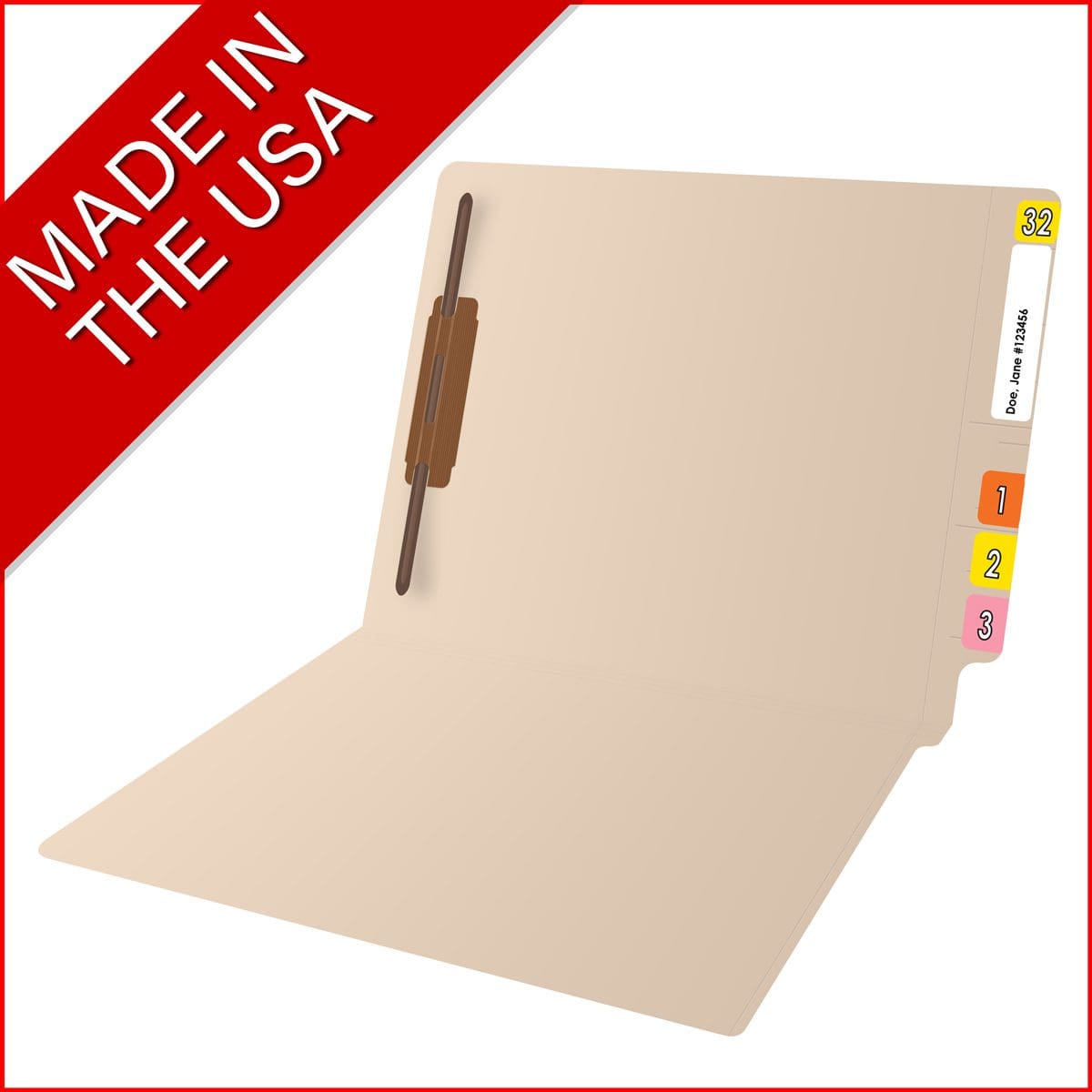 Reinforced Manila File Folders, 2 Ply End Tab 11 pt Manila, Full Cut with Bonded Fastener in Position 1, Letter Size, 50/Box