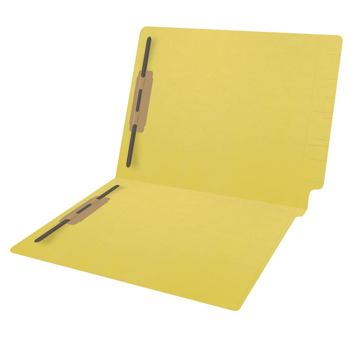 Yellow End Tab Folder with Fasteners - 11 Pt. - Letter Size - Fasteners in Positions 1 & 3 - Reinforced Tab - 50/Box