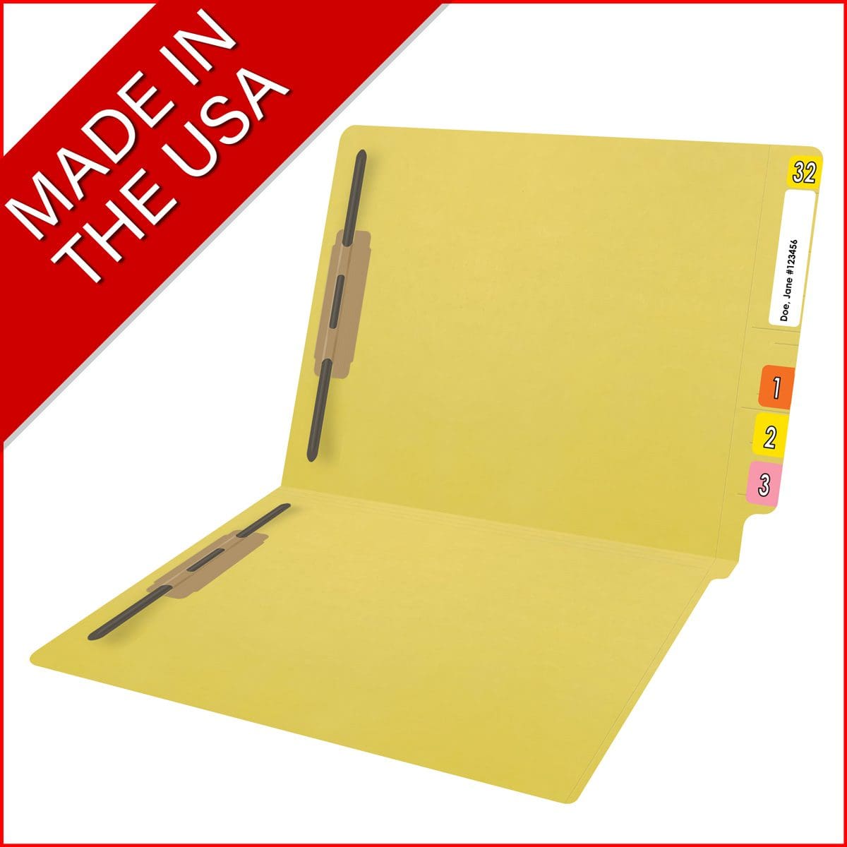 End Tab 11 Pt. Colored Folder with Fasteners - 50/Box - Letter Size - Yellow