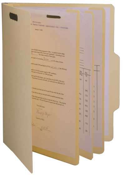 Manila Letter Size Top Tab Three Divider Economy Folder with 2" Embedded Fasteners on Inside Front and Back, 1" Duo Prong Fastener on Each Divider and 1.5" Gray Tyvek Expansion, 14 pt Manila Stock, 15/Box