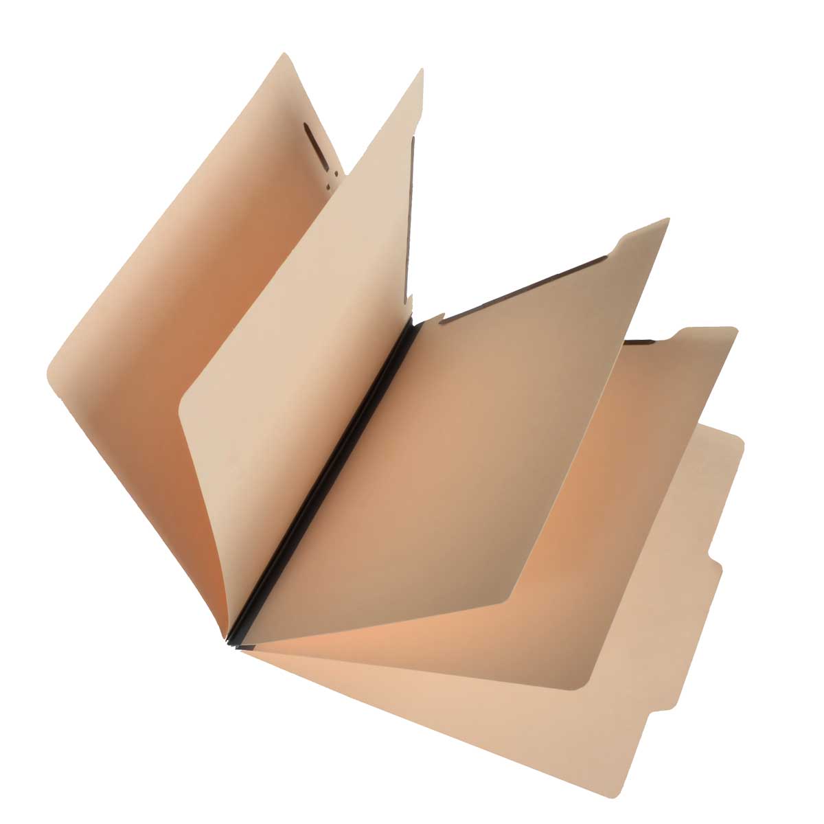 Manila Letter Size Top Tab Three Divider Economy Folder with 2" Embedded Fasteners on Inside Front and Back, 1" Duo Prong Fastener on Each Divider and 1.5" Gray Tyvek Expansion, 14 pt Manila Stock, 15/Box