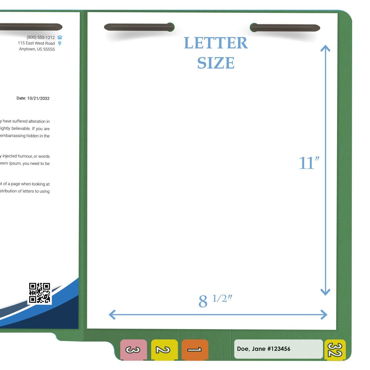 End Tab 14 Pt. Colored Folder with Fasteners - 50/Box - Letter Size - Green