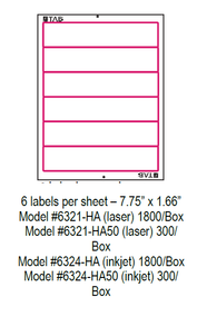 TABQuik LASER Labels - 6 Labels Per Sheet - 7.75" x 1.66" - (1800 Labels Per Pack)