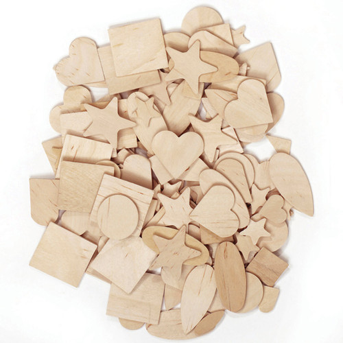 ALPHA & CRAFT WOOD WORKS INC 5個セット Wood Shapes, Natural Colored, Assorted Shapes, 0.5'' to 2'', 1000