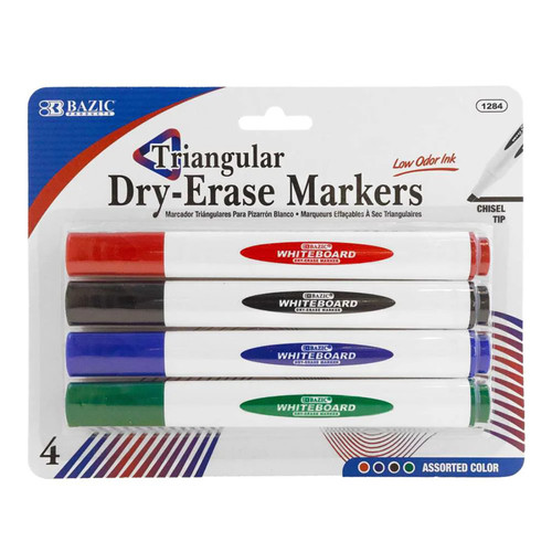 Triangle Dry-Erase Markers, Chisel Tip, Assorted Colors, Pack of