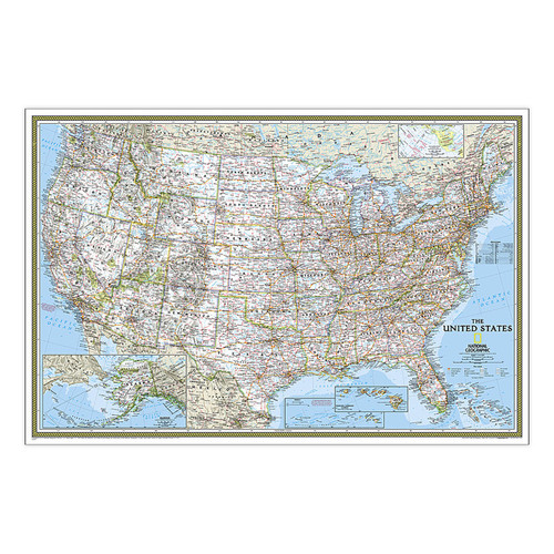 United States Classic Map, Poster Size and Laminated, 36'' x 24''