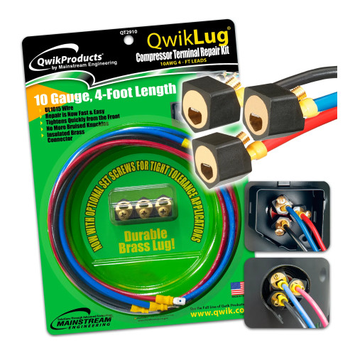 3-Terminal Compressor Repair Lugs with 10 AWG 4-Foot Spade Leads