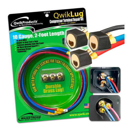 3-Terminal Compressor Repair Lugs with 10 AWG Leads and Nut
