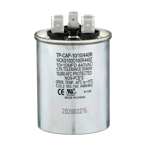 Round Dual Run Capacitor, 10 + 10 MFD, 440V