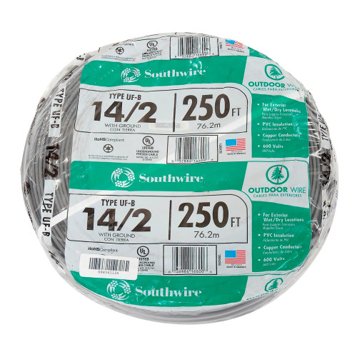 UF-B Underground Feeder Cable, 14/2 AWG with Ground, 250 ft