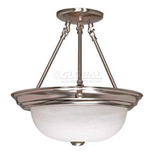Two-Light Semi-Flush Ceiling Fixture, Alabaster Glass, Brushed Nickel