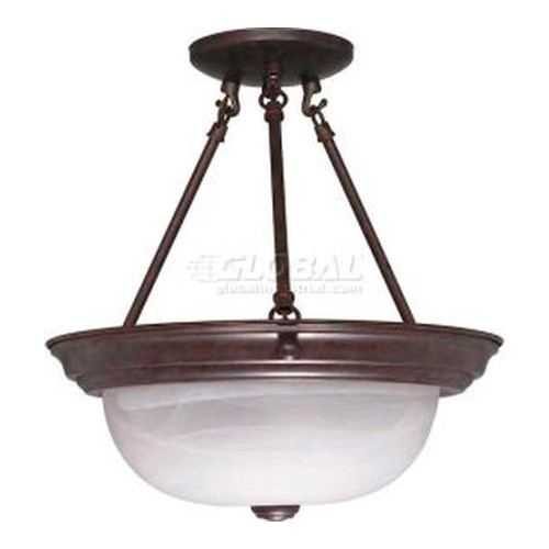 Old Bronze Alabaster Glass Semi-Flush Ceiling Light
