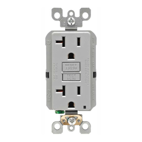 20A Self-Test GFCI Duplex Receptacle with Indicator Light, Gray