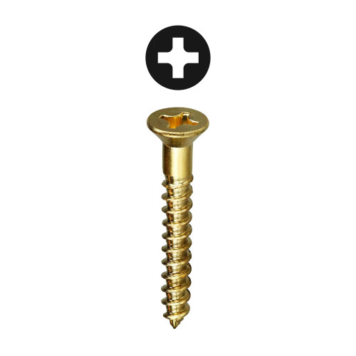 #12 x 3 in. Phillips Flat Head Brass Wood Screws, 100-Pack