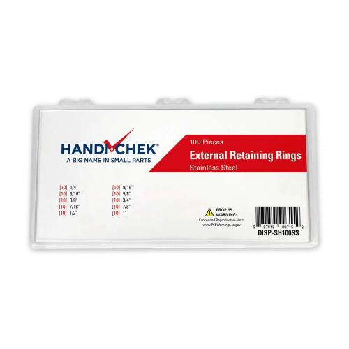 Stainless Steel External Retaining Ring Assortment, 100 Pieces