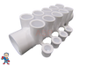 Manifold, 1/2" Slip x 10 Port, Flow Thru, 1-1/2" Slip x 1-1/2" Spigot