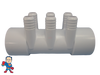 The manifold featured in this kit is Open on both ends.. Each end receives a 2" Pipe or fitting that would measure 2 3/8" OD..