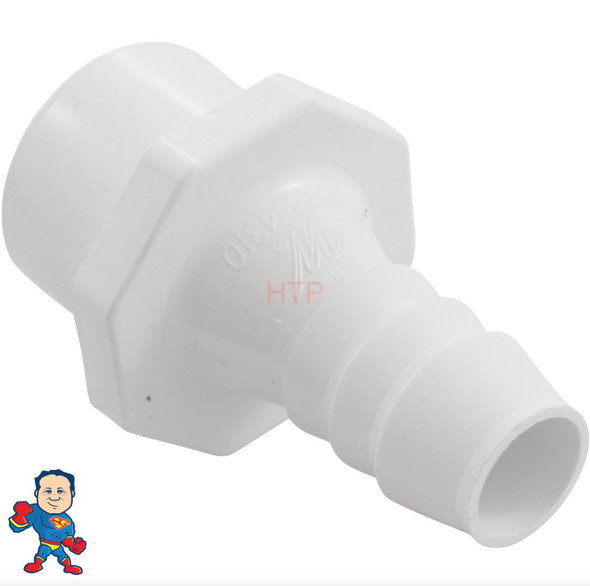 Barb Adapter, 3/4" Barb x 1" Street
The Barb side will measure 3/4" on the outside and the tube that fits on it measures 3/4" ID and 1" OD. The glue side would measure 1 1/4" OD and would glue inside of a fitting that measures 1 1/4 ID.