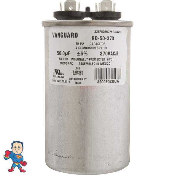 Run Capacitor 50 MFD, 370v, 2" x 3-3/4"