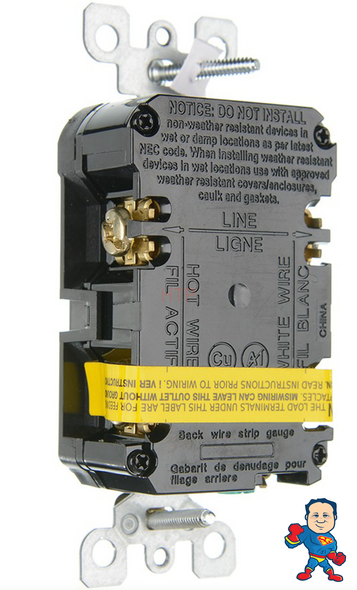 GFCI, Leviton, 20A, SPST, Deadfront, Black