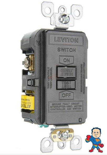 GFCI, Leviton, 20A, SPST, Deadfront, Black