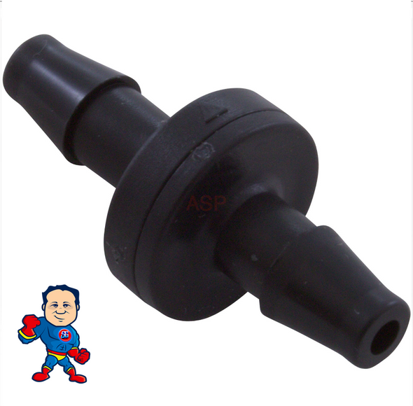 Check Valve, Ozone, AquaSunOzone, 1/4" Barb, Kynar, Black