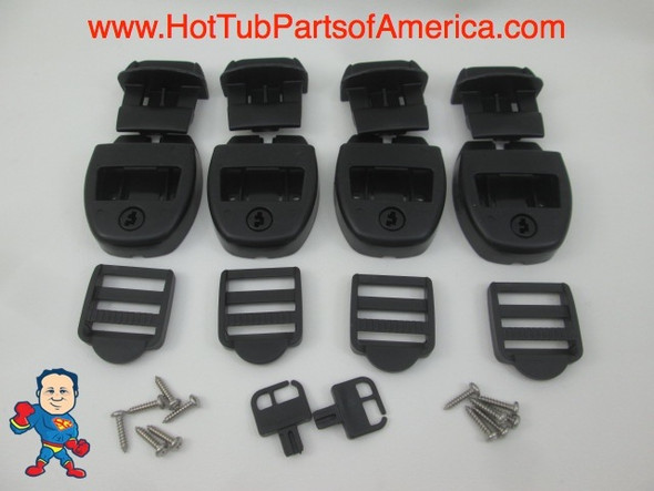 4) Spa Hot Tub Cover Latch Strap Repair Kit & Key Hot Spring Caldera Video How To