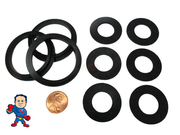 (3) Complete Set of (9) Gaskets (3) 2" Lip Gasket (6) 1" Thread Split Nut Gasket only for Air Union Saluspa Lay-Z-Spa™ Hydro-Force™  Airjet™ "A" & "B/C" Couplings