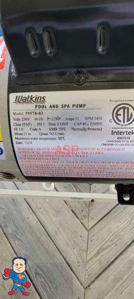 LX Spa Hot Tub Pump 2.5HP Impeller & Seal Kit 39578-03 0982601-03 37066-03 Intertek 56FR