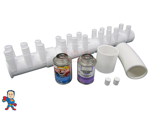 Water Manifold, Base Glue Kit,  2" with (20) 3/4" Outputs & Coupler Video How To
