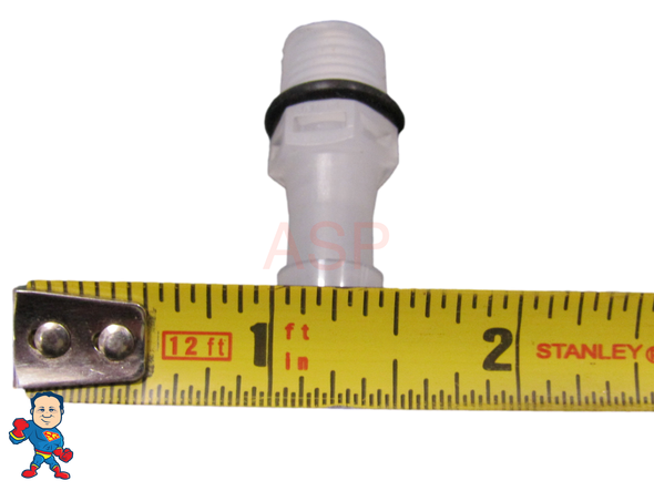 Barb Adapter with O-Ring, 3/8" Barb x 1/4" MPT Pump Wet End Face fits Waterway