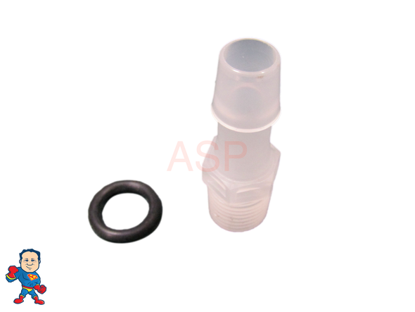 Barb Adapter with Silicone & O-Ring, 3/8" Barb x 1/4" MPT Pump Wet End Face fits Waterway