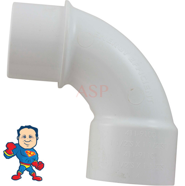 90 Elbow, Sweep, 1-1/2"slip x 1-1/2"spigot, Street x Slip