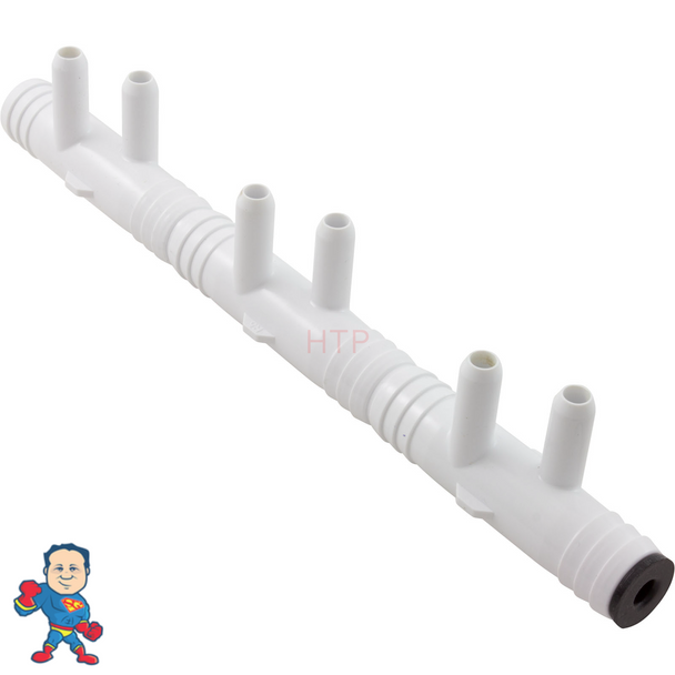 Manifold, 3/8"sb, 6 Port, Flow Thru, 3/4"b x 3/4"b