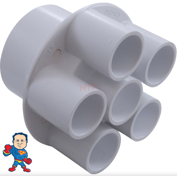 Manifold, 3/4" Slip, 6 Port, Transition, 2" Slip