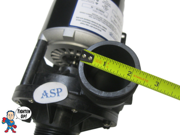 The inlet and outlet measure about 2 5/16" across the threads..
Complete Pump, Aqua-Flo, FMHP, 1.0HP, 115v, 48fr, 1-1/2", 1 or 2 Speed