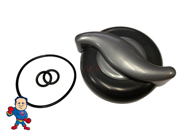 Jacuzzi Premium J-200 Spa Hot Tub Diverter Silver S Handle 4 5/16" Long  2 1/8" Wide and Cap 3 11/16" Wide Graphite & O-Ring Kit