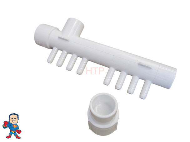 Hot Tub Spa Air Manifold Part 1" Slip X 1" Spigot X (8) 3/8" Barbs with Plug Cap