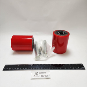 Pair of Pallet Jack/Truck Wheels 3 x 3.75" (74.5 x 93mm) with Pre-Installed Bearings, 20mm ID PU Tread - Includes Axles and Pins by JackCraft