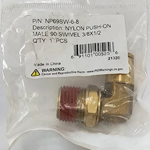 Power Products NP69SW-6-8 90° Brass Male Swivel Elbow Push-On 3/8 x 1/2 NPT